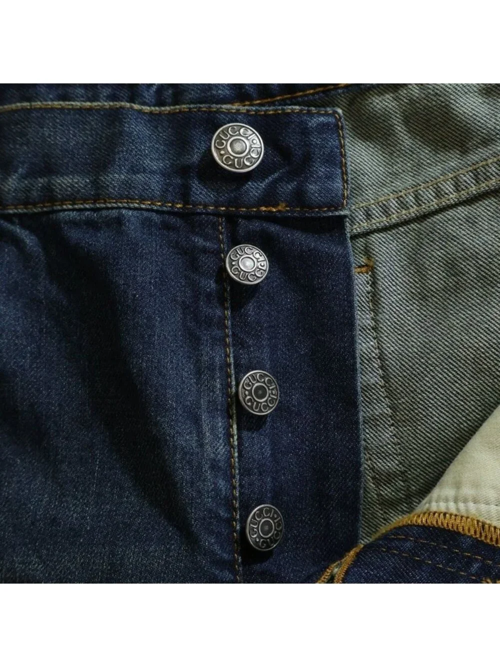 Gucci Horsebit Washed Cotton Straight Denim Pants Indigo